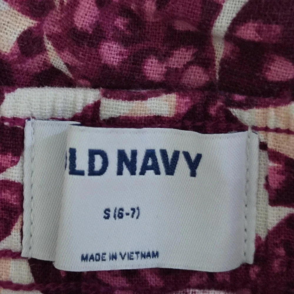 Old Navy Shorts Girls 6-7 Pink Floral Linen Blend Drawstring Waist Casual